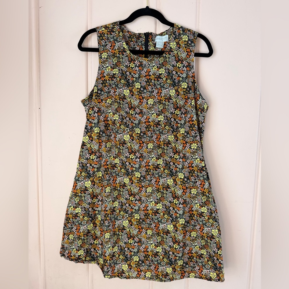 APRICOT Black Floral Dress with Yellow, Orange & Pink Blooms with pockets sz8